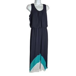 Enfocus Studio Maxi Dress Size 10 Navy Teal White Colorblock Casual
